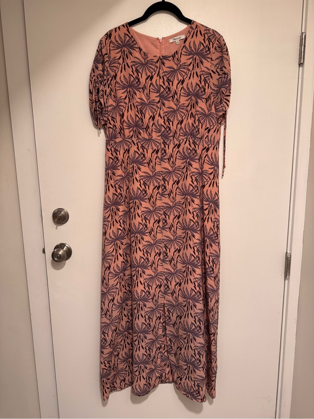 Madewell 100% Silk Botanical Print Maxi Dress | Size 10 | Ruched Sleeves